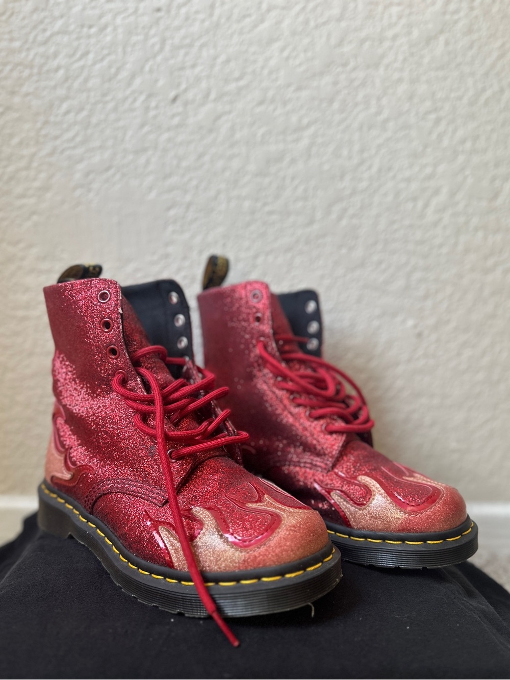 Dr. Martens Red Glitter Flame Boots